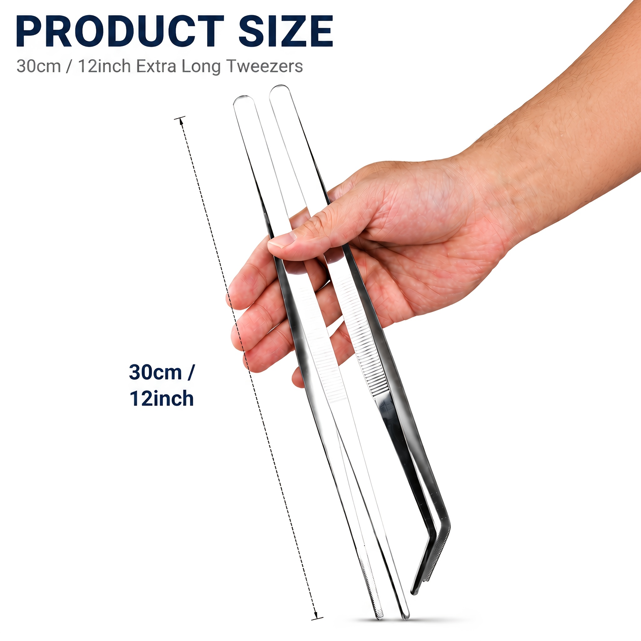 TEMU 2pcs Extended 12-inch Stainless Steel Tweezers, Suitable For Cooking, Grilling, , Pliers, Easy To Clean, Dishwasher Safe, Practical Kitchen