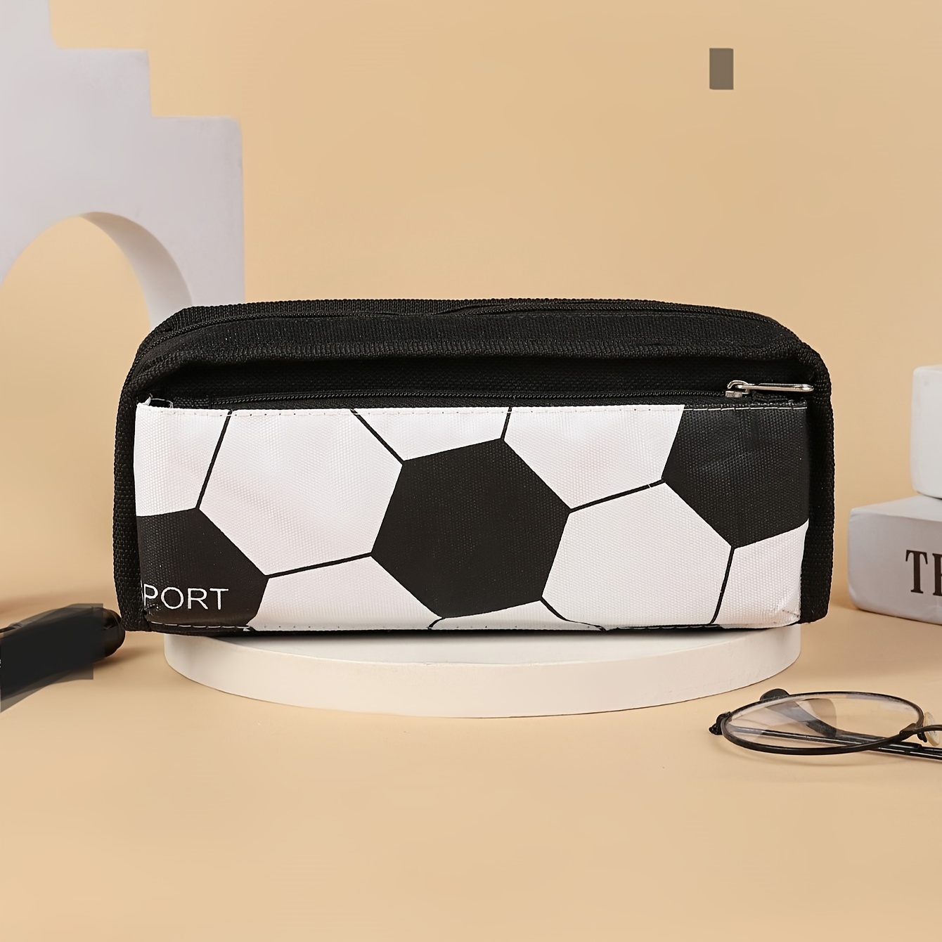 1pc Soccer Baseball Basketball Volleyball Printed Pencil Case, Small Capacity Double-layer Stationery Storage Bag