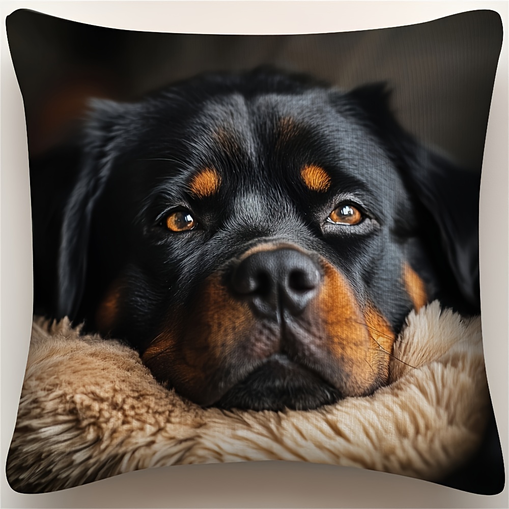 TEMU 2D Plat - 1 stuks Kussensloop met Rottweiler Hondenpatroon op , 2D Dubbelzijdige Print, Onzichtbare Rits, Machinewasbaar, Zonder Borduurwerk of