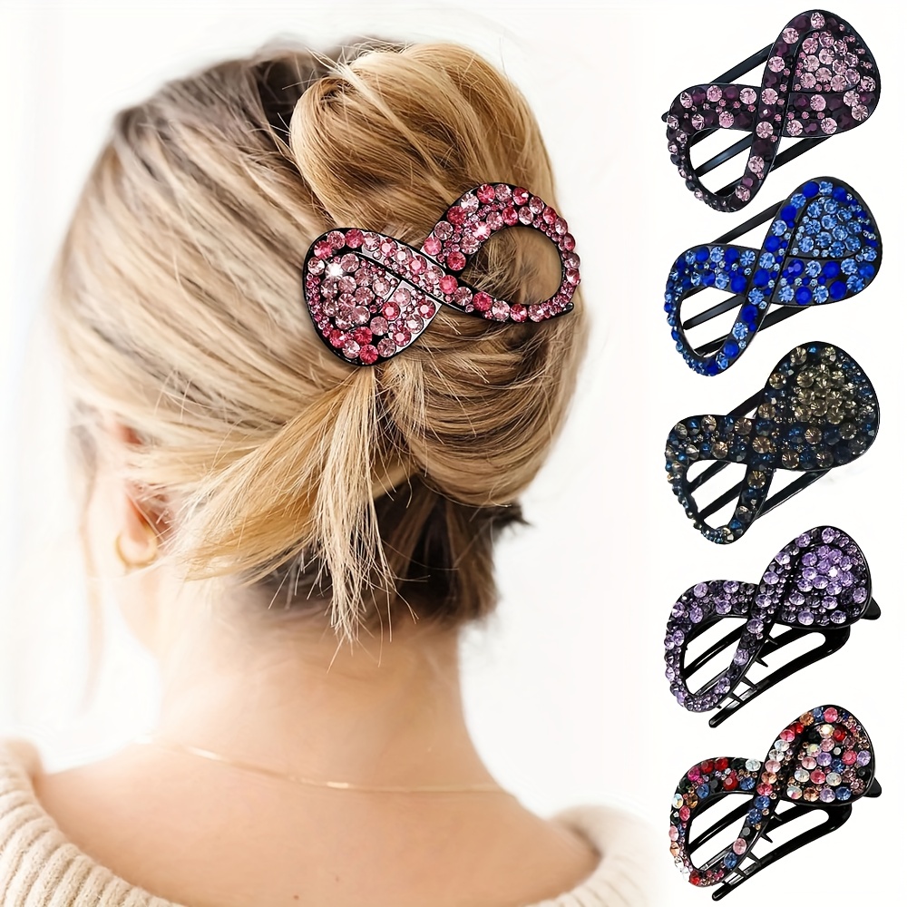 Image of 2d Flat, 6pcs Rhinestone French Hair Clips For Women Thick Hair No Slip Curved Claw Clips Flat Hair Clip, 2d Flat