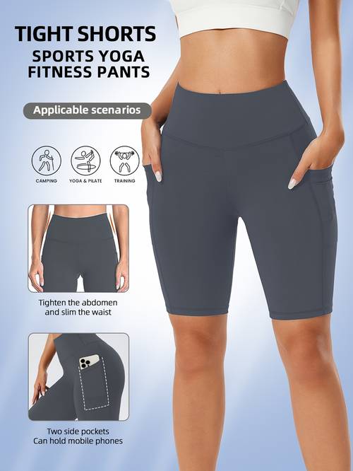 spring and summer womens side pocket drawstring comfortable breathable high elastic outdoor sports cycling yoga shorts