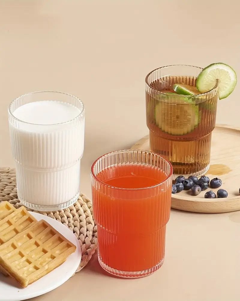 6pcs 200ml 6 8oz stackable ribbed glass cups iced coffee cups juice cups vertical striped retro glass cups reusable glass cups suitable for halloween christmas easter thanksgiving Product details 2