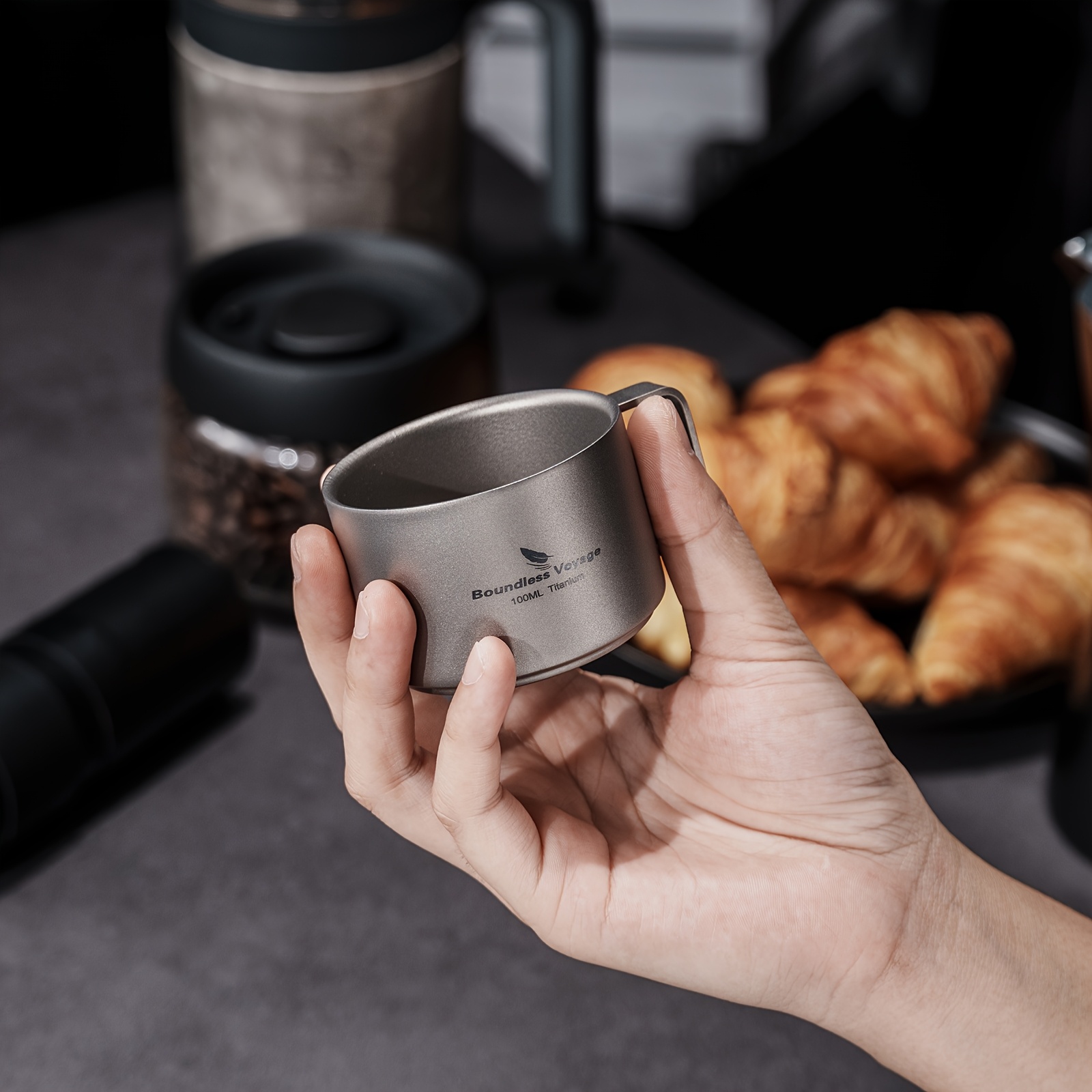 Image of 1pc Voyage Pure Titanium Coffee Cup, 100ml Outdoor Water Bottle, Camping Mug, Portable Insulated Tumbler