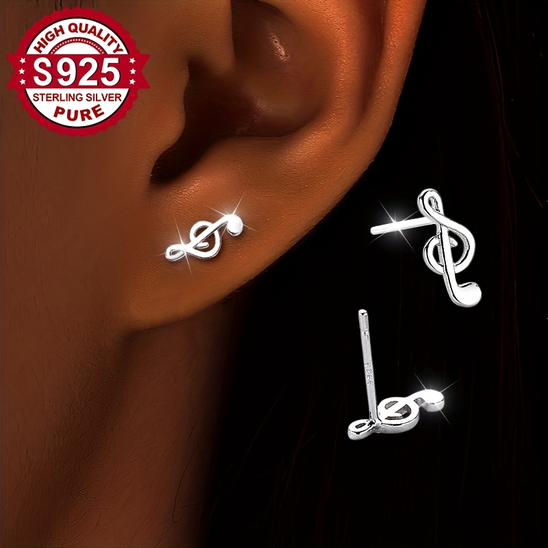 Image of Pair Of S925 Silver, Exquisite Creative Earrings, Versatile Musical Note Earrings, Perfect For Women' Wear, Small And Cute, Hypoallergenic