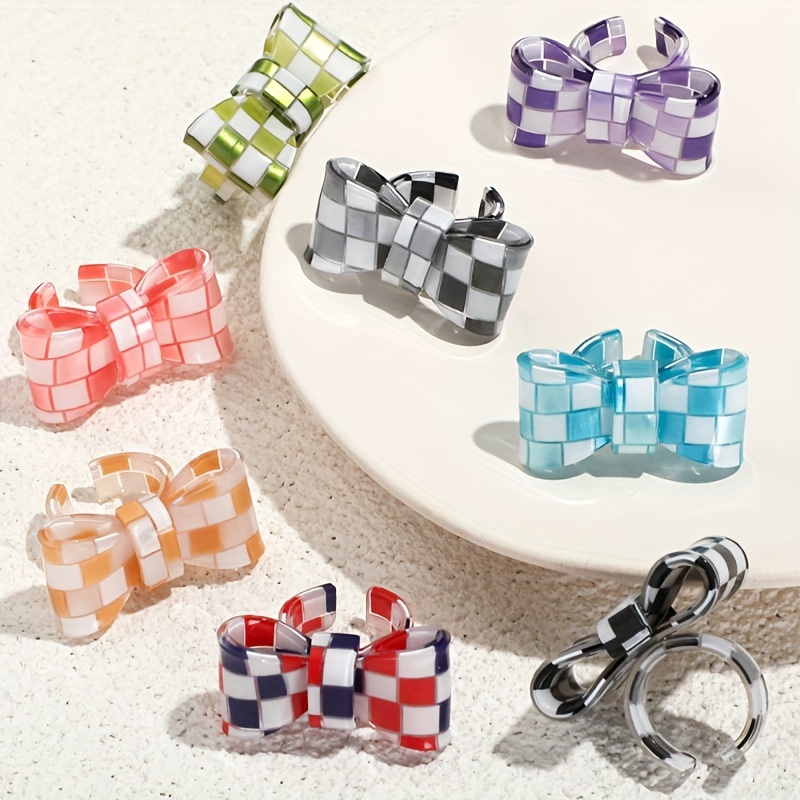 Resin Bowknot Rings Checkered Block Statement Rings for Women
