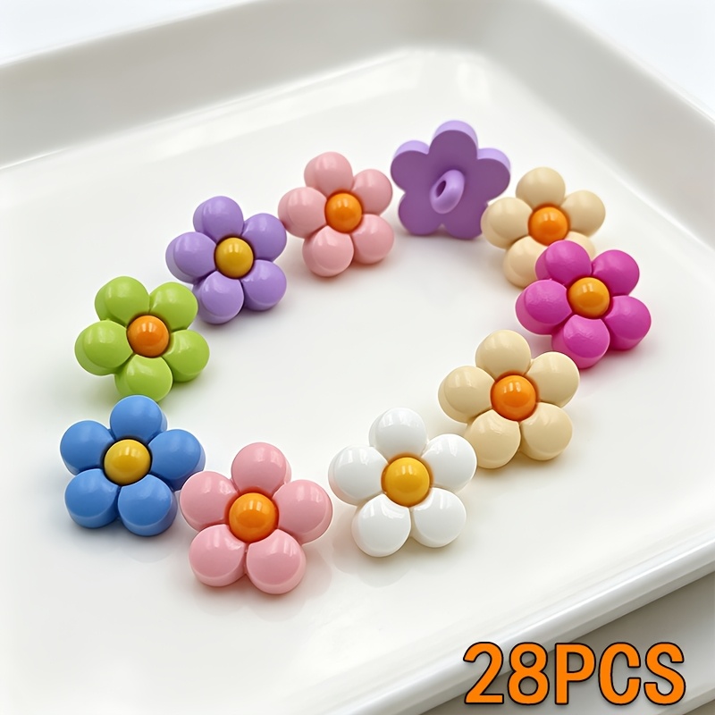 TEMU 28pcs Cute Cartoon 5 Petal Two-color Flower Buttons High Foot Three-dimensional Plastic Abs Flower Buttons Mixed Color Cartoon Plastic Buttons