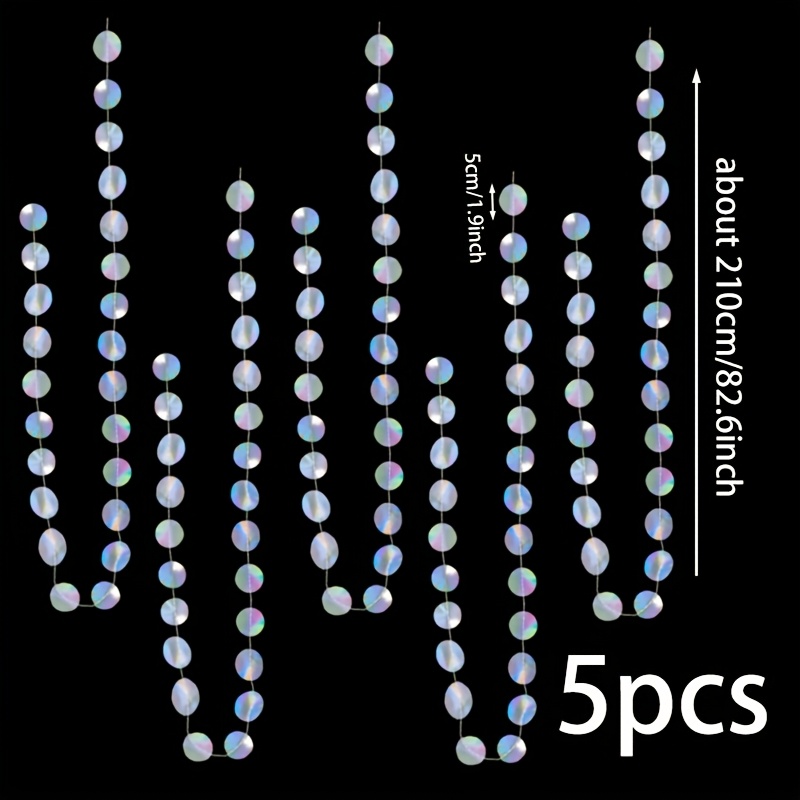 Image of 5pcs Holographic Round Garland - No Required | Disco-themed | Hanging Holographic Garland For Holographic Party Decorations, Suitable For Wedding And Birthday Party Arrangements