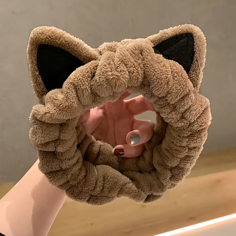TEMU 1pc/2pcs Wash Face, Makeup Hairband, High-quality Cartoon Standing Ear Cat Hairband, Mask Headband Broken Hair, And Cute