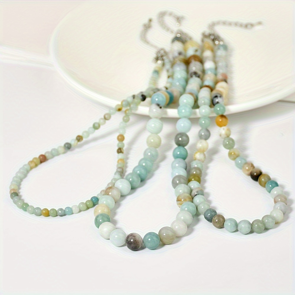 TEMU Collier 3 pièces de perles rondes en naturelle amazonite 4mm 6mm 8mm, accessoires bohèmes classiques et polyvalents pour femme