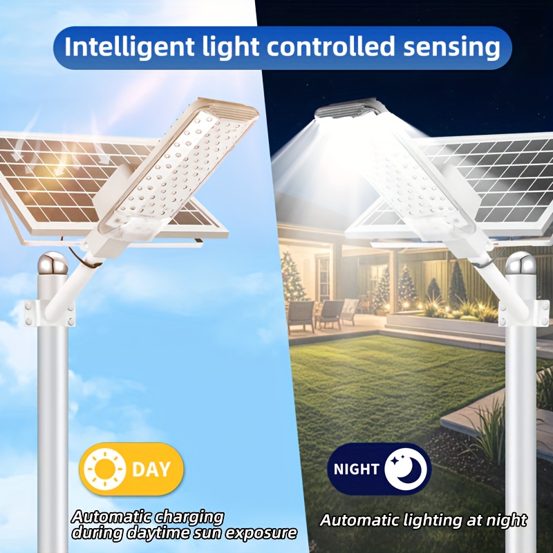 Outdoor super bright curved design solar lamp, 6000mAh battery, light source sensor, can be controlled remotely, equipped with remote control, suitable for courtyards, roads, and outdoor parking lots.