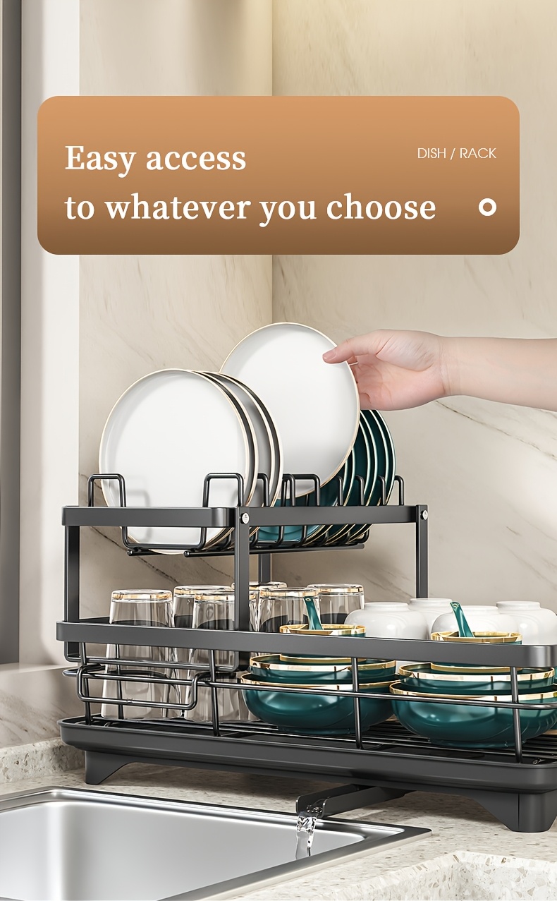two tier large metal carbon steel dish rack suitable for kitchen counter space saving and durable rust proof large 2 tier metal dish rack with cutlery and cup holder and   Product details 5