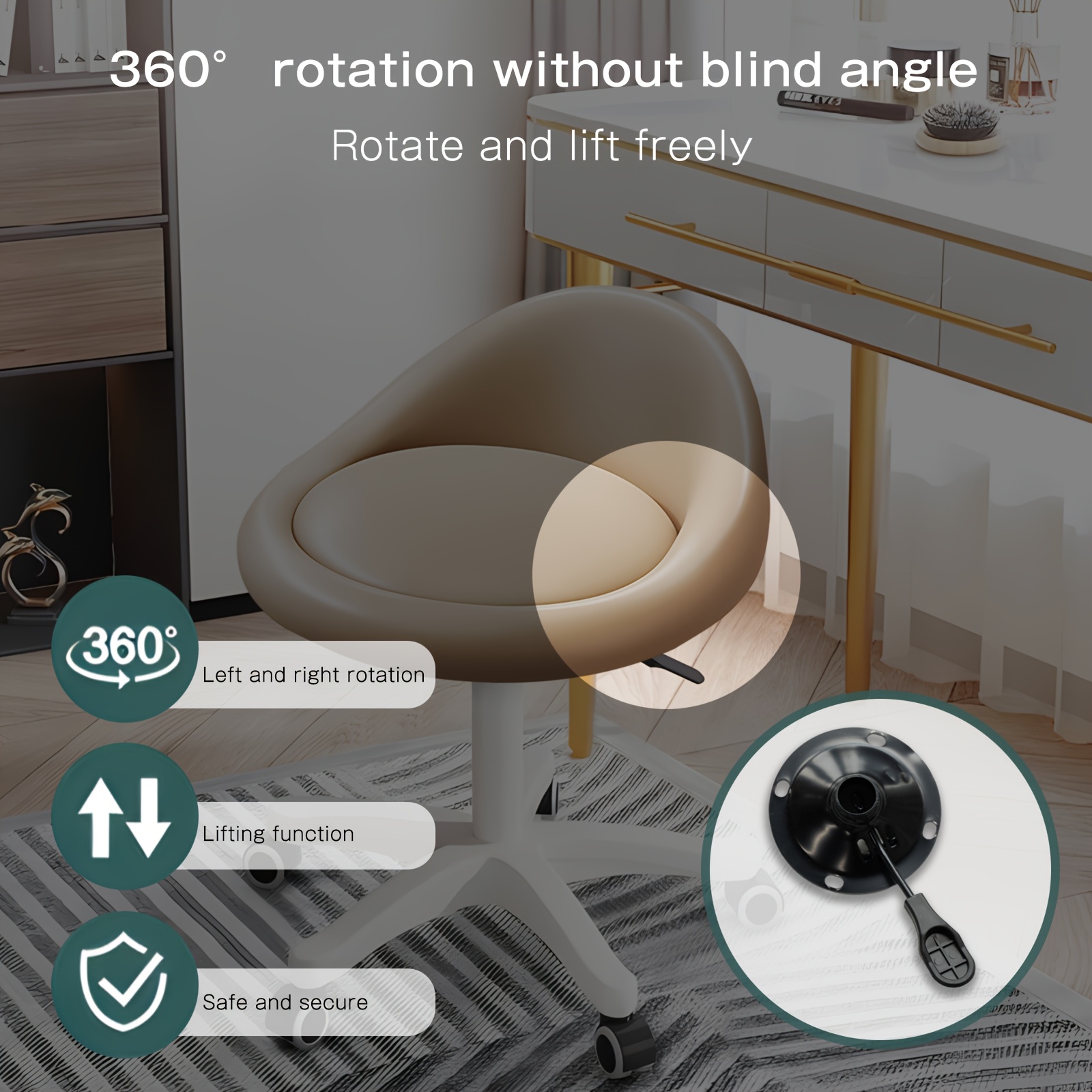 Adjustable Rolling Stool with Backrest, 360° Swivel Salon Chair with Wheels, Vanity Stool for Spa, Tattoo, Massage, Office, And Makeup Height Adjustable And Comfortable