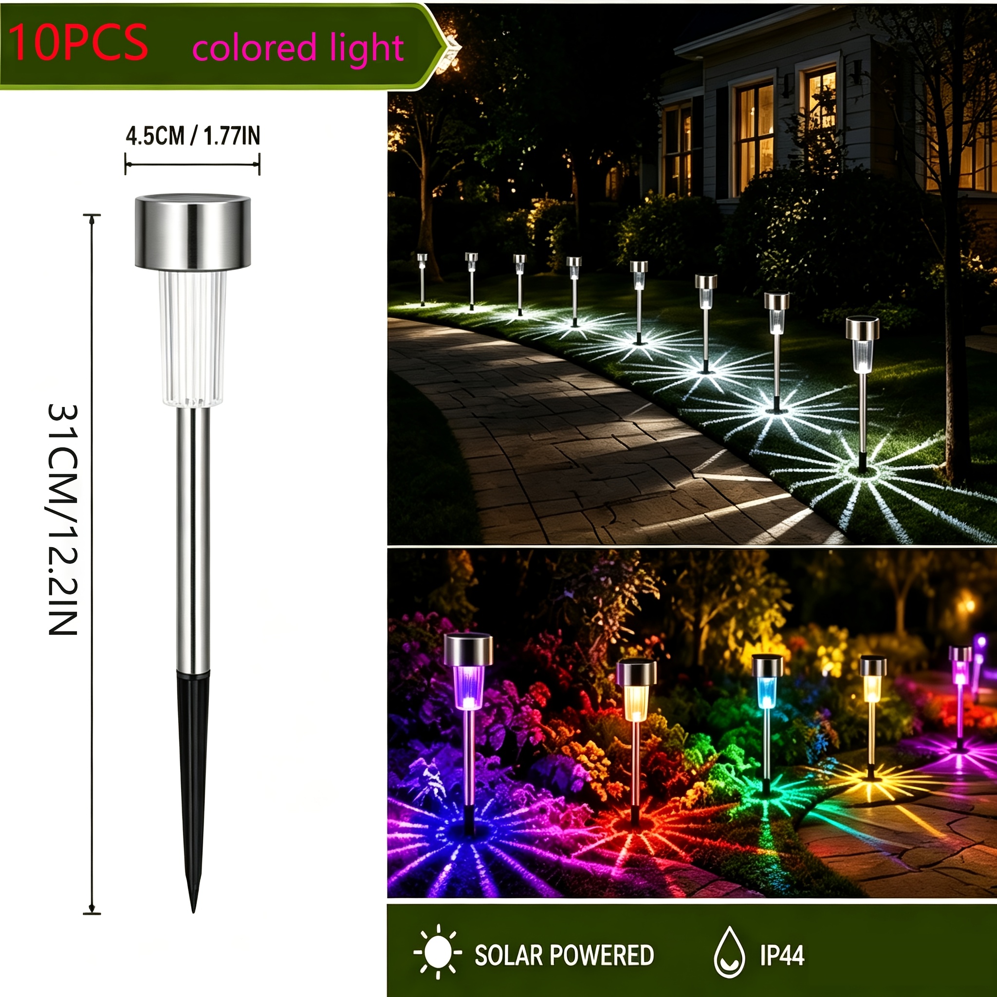 TEMU 10pcs/20pcs Solar Led Lights, Outdoor Led Stainless Steel Stick Lights, Solar Landscape Decoration Lights, Suitable For Courtyards, Lawns, ,