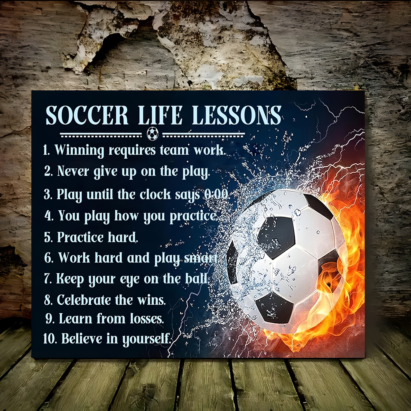 

Lessons Framed Canvas Art - Inspirational Soccer Quotes Wall Decor - Water-resistant Sports Motivation Wall Hanging For Home, Office, School - Bachelor Party, Anniversary Gift - 11.8"x15.7", 1pc