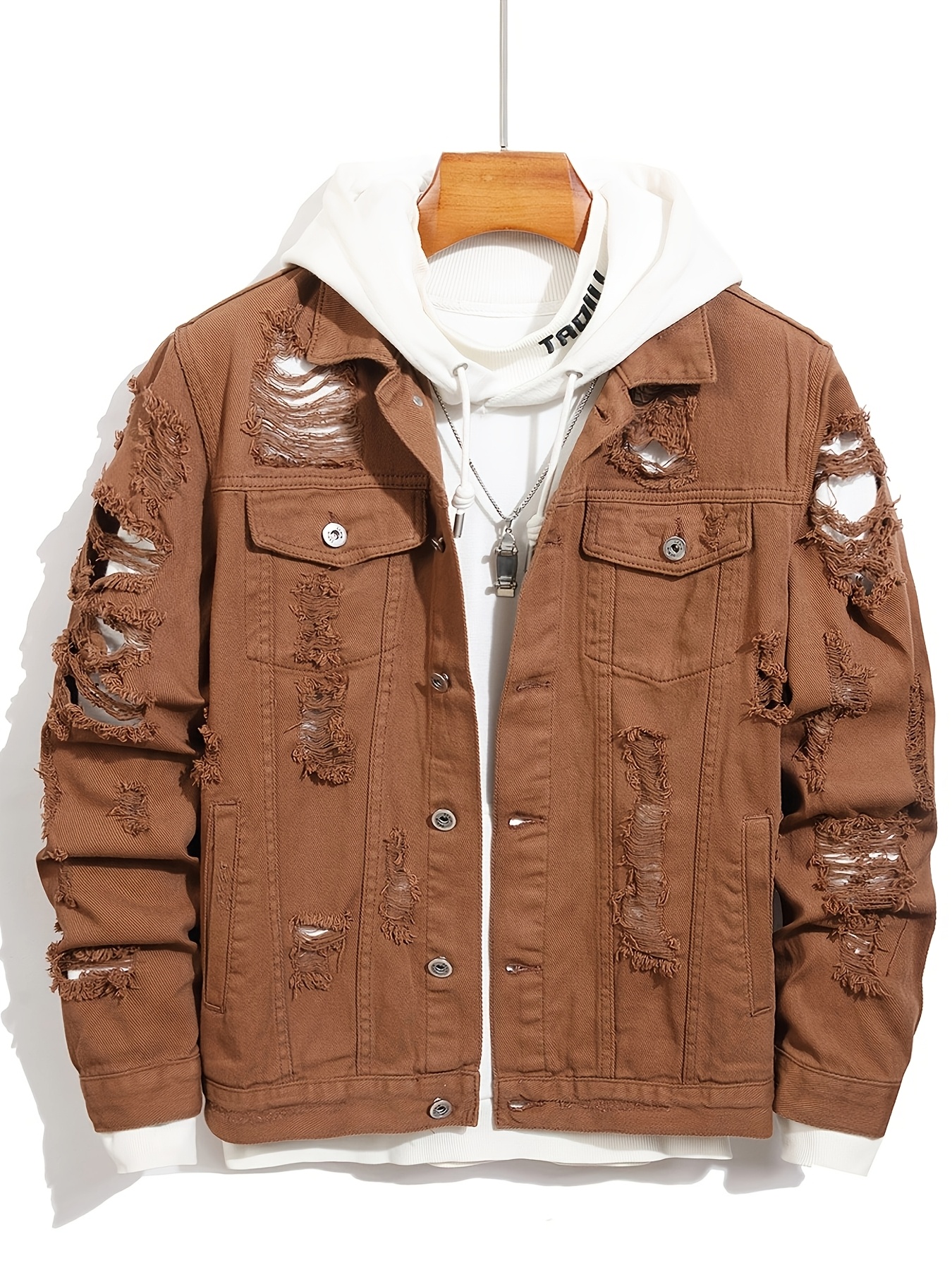 mens denim jacket coffee colored men's clothing - Temu South Africa