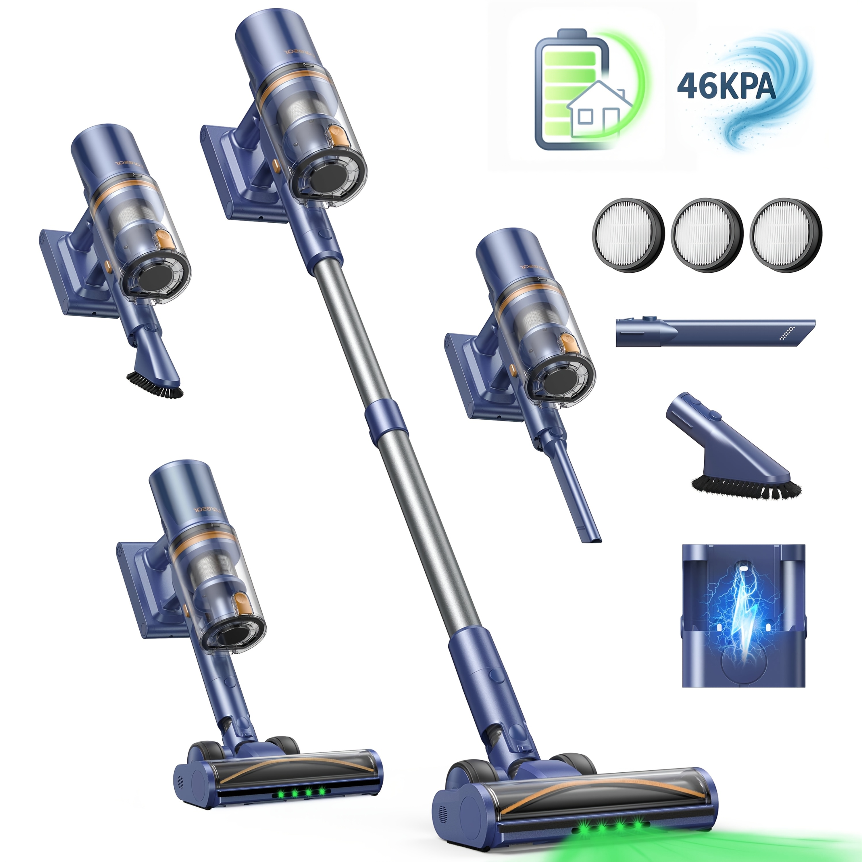 TEMU Laresar V11 Cordless Vacuum Cleaner 650w/46kpa 90mins Max Stick Vacuum Cleaners With Charging Dock, Self-standing Handheld Vacuum With Touch