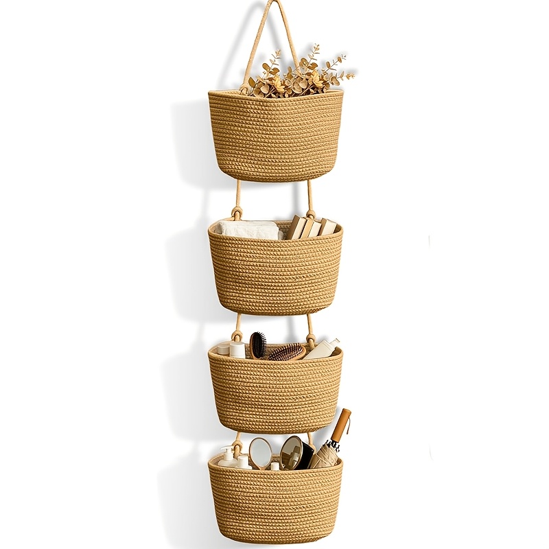 Hanging 4-storey, Hanging Basket Made Of Cotton Rope, For Kitchen, Bathroom, Bedroom, Shelf Baskets