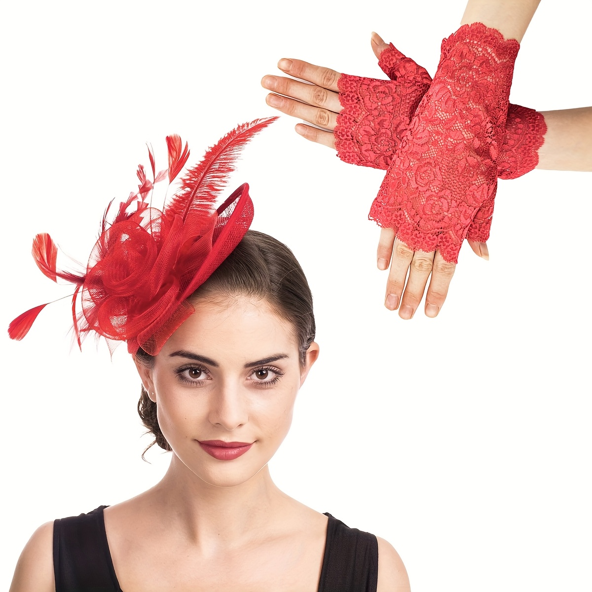 Fascinator Hat with Veil and Lace Gloves Pillbox Cocktail Tea Party Headpiece 8 Pcs Fascinator Hats for Women Tea Party Lace Pillbox Hat  main image 2