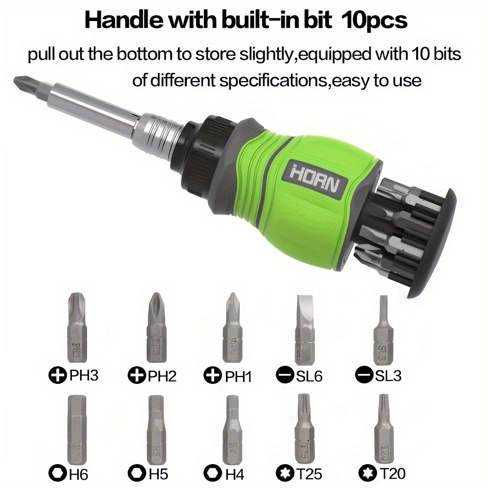 horn 11 in 1 multi function magnetic screwdriver set chrome vanadium steel rust resistant retractable with non   flat phillips hex head styles for home office indoor use orange green Product details 1