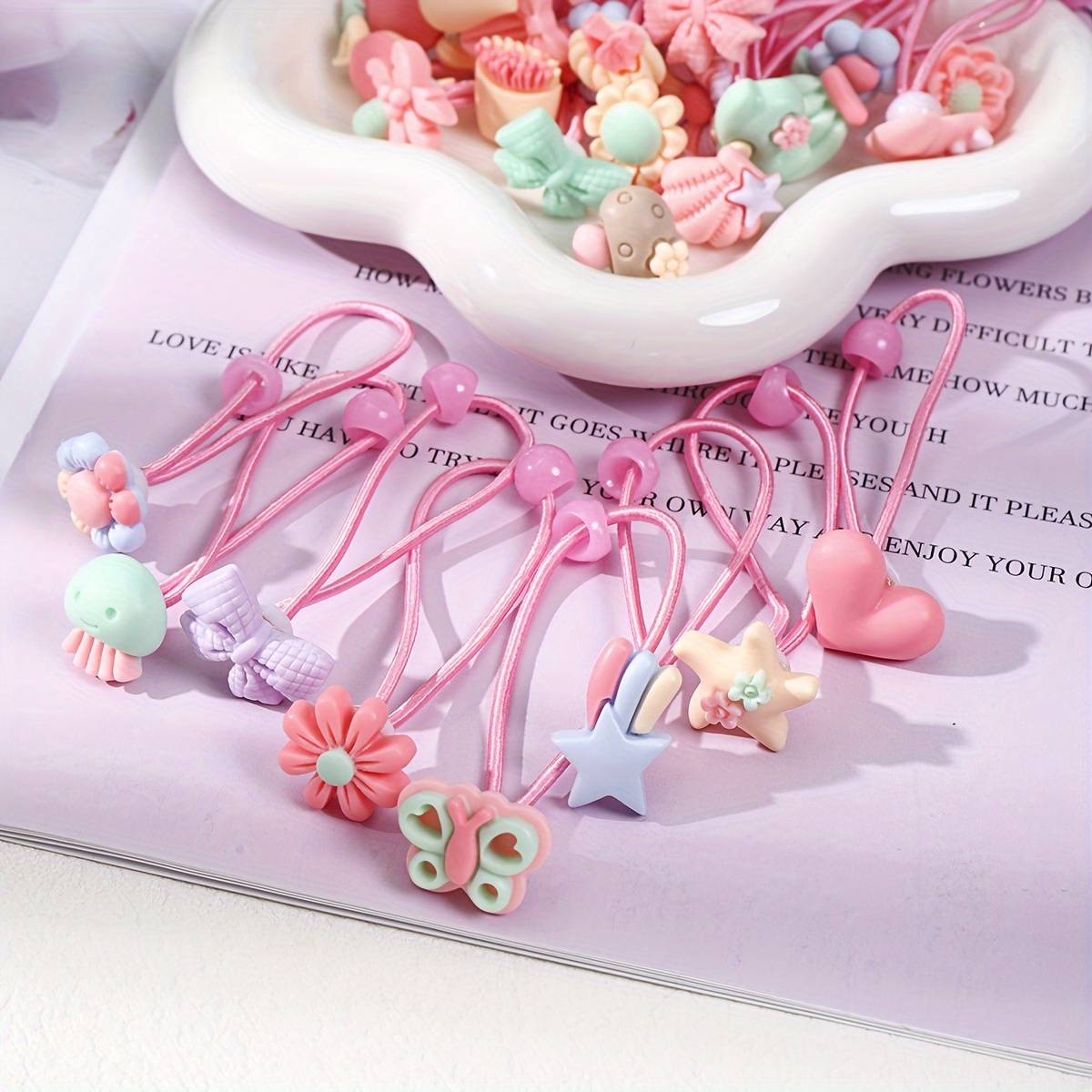 

20pcs Girls Cute Flowers Butterflies Animals Hair Rings Fruit Hair Ties Random Colors