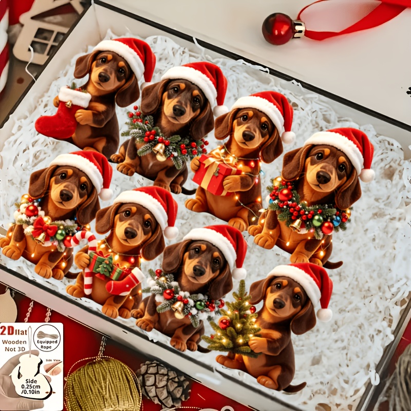 TEMU 2d Flat, 8 Adorable Dachshund-themed Festive Pendant Designs - The Gift Decor For Home And Garden, Suitable For Trees, Homes, Parties, And