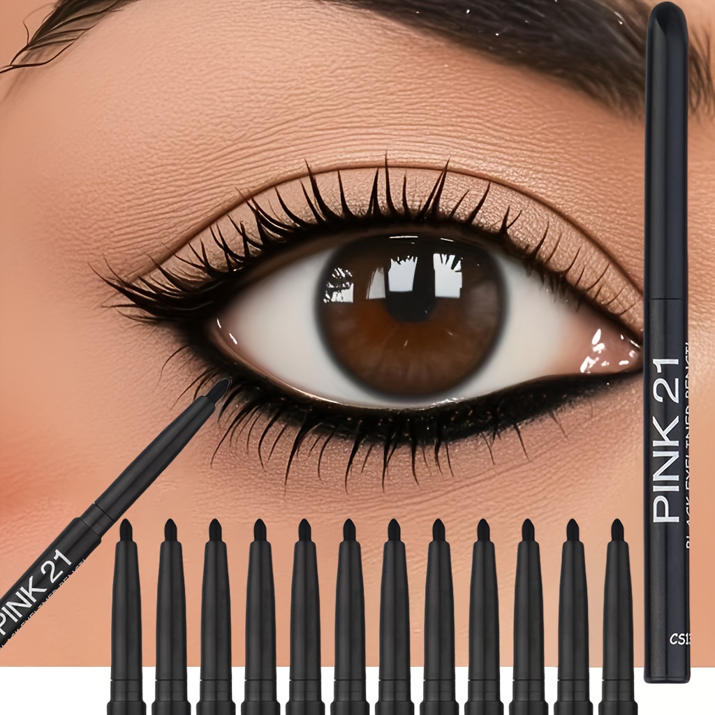 Set Of 12 Black Eyeliners, Long-lasting Waterproof Makeup, Perfect For Beauty Enthusiasts & Beginners