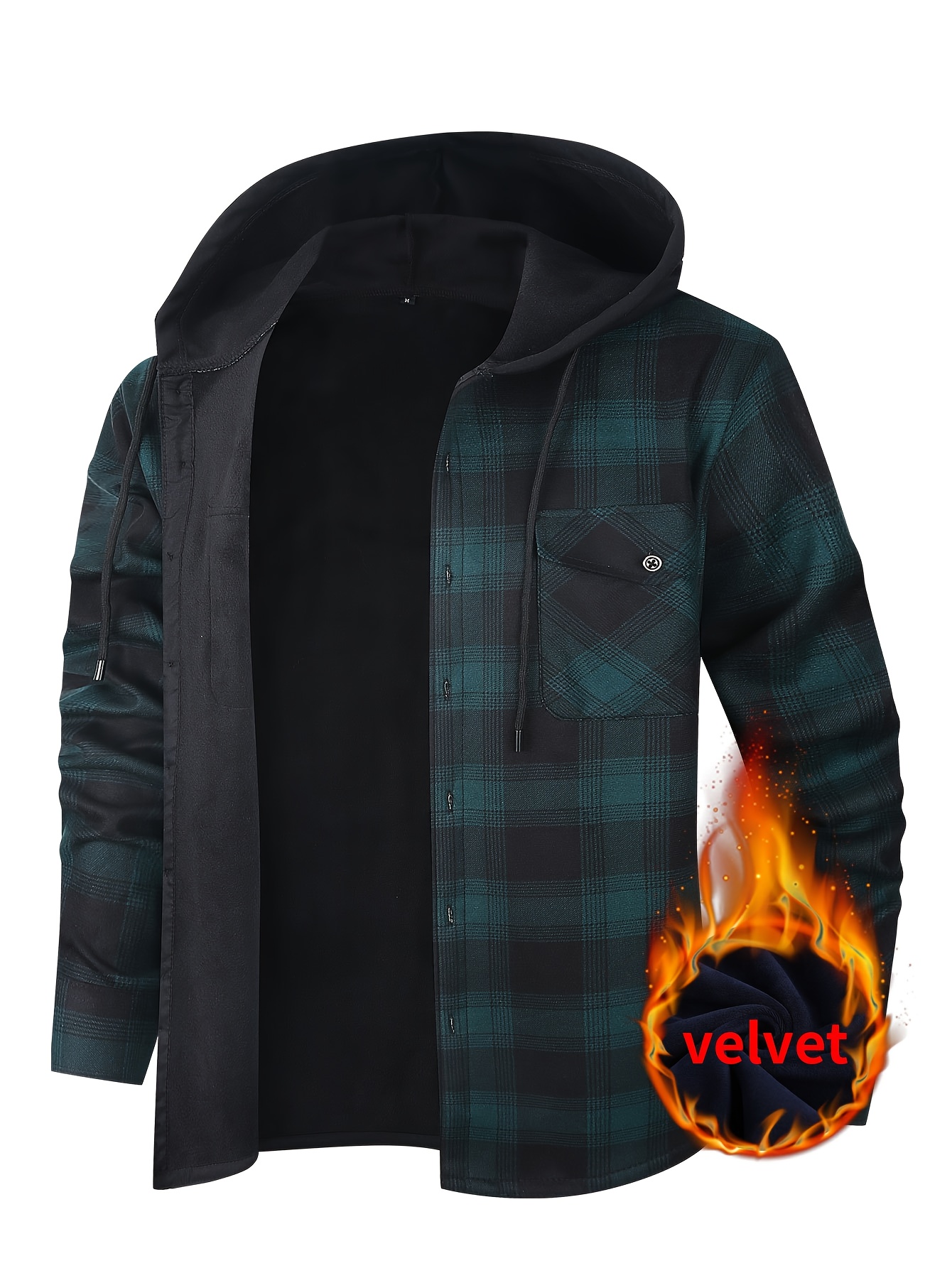 Thermisch werkschort met capuchon voor heren - Heavy-duty fleece gevoerde winterjas met ruitpatroon, volledige ritssluiting aan de voorkant, lange mouwen, overhemdjasje met knoopsluiting voor boerderij, bouw, buiten - Dik geïsoleerd laagstuk (s-3xl) - Ideaal voor Col