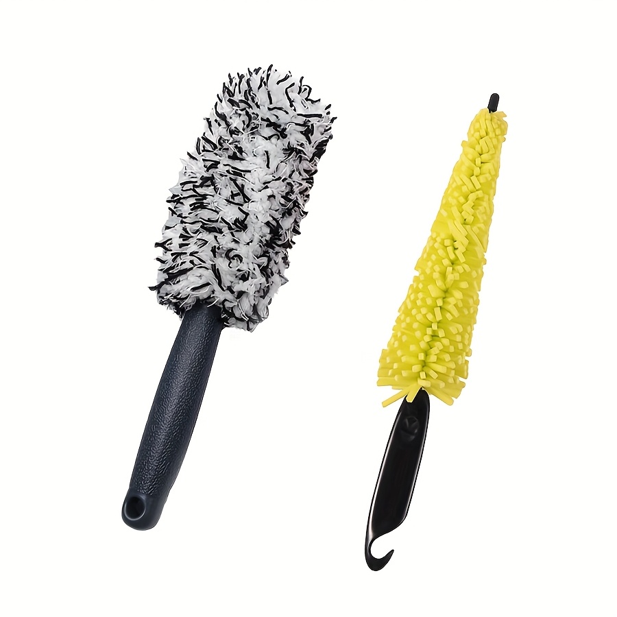 TEMU Car Wheel Cleaning Brush, Soft Microfiber Flat Wheel Brush, With Removable Cover, Suitable For Most Rims And Wheel Spokes And Fenders