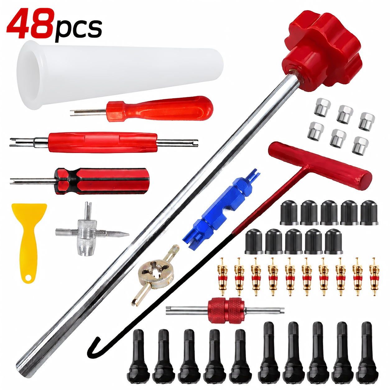 TEMU Complete Tire Valve Service Tool Set, Heavy Duty Valve Stem Installer/remover, Valve & Accessories For Automotive Tire Maintenance