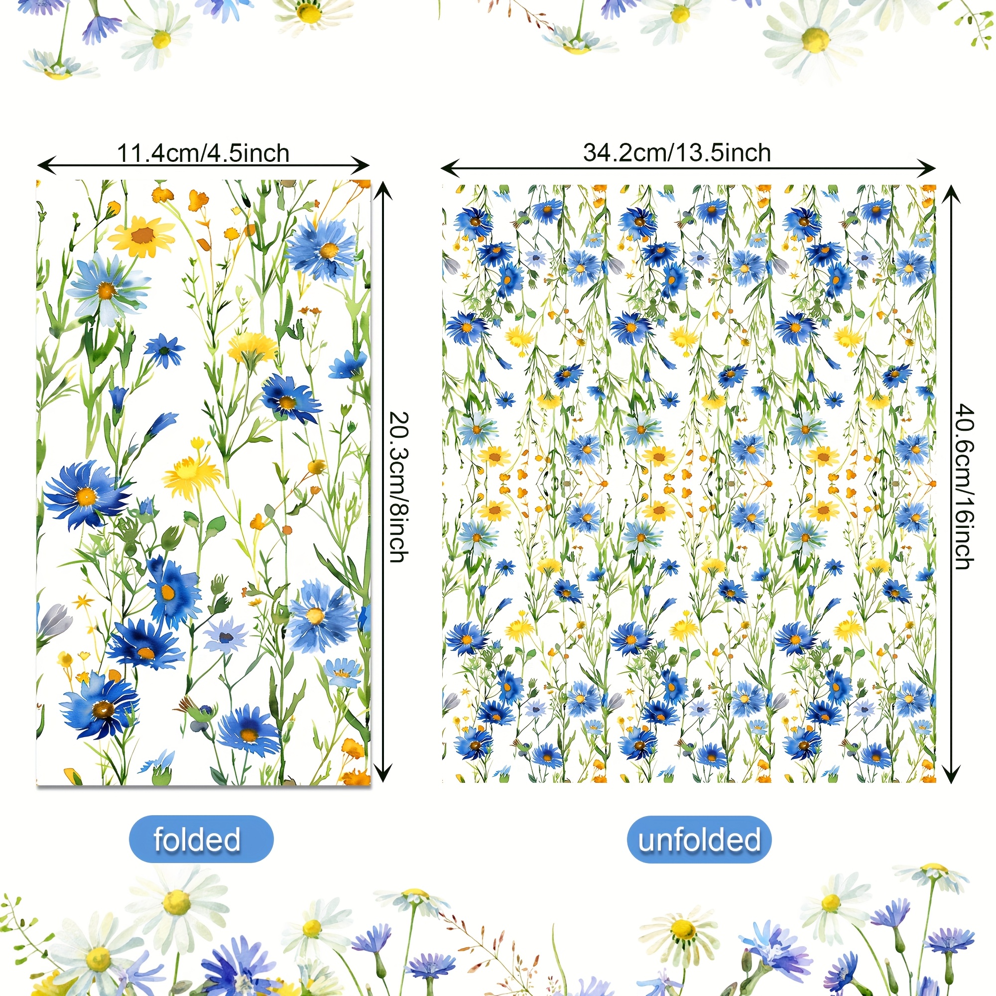 TEMU 20 Pack Blue And Yellow Floral 2-ply Paper Napkins, Disposable Hand Towels For Bathroom, Kitchen, Wedding, Birthday Party Supplies