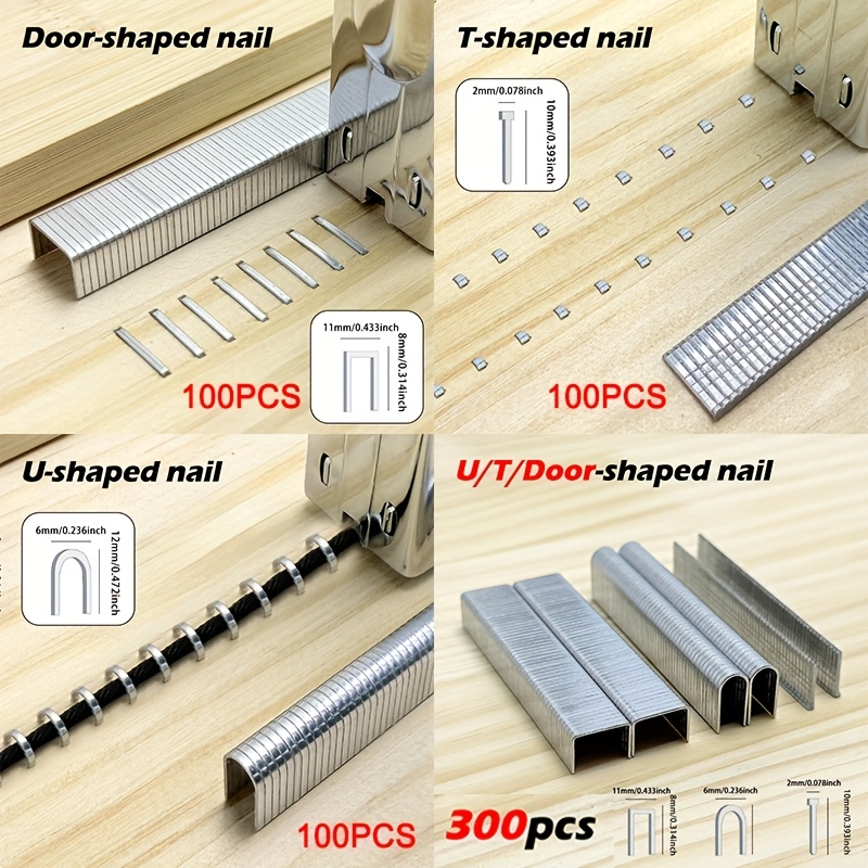 Professional 3000pcs/300pcs Nail And Staple Combo Kit - Heavy Duty Door Nails, T-nails, U-nails For Picture Framing, Woodworking Projects, Wiring Fastening