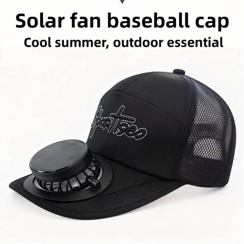 solar powered fan baseball cap hiking hat camping hat adjustable size fits all design features solar and usb charging with light sensitive activation it operates for added