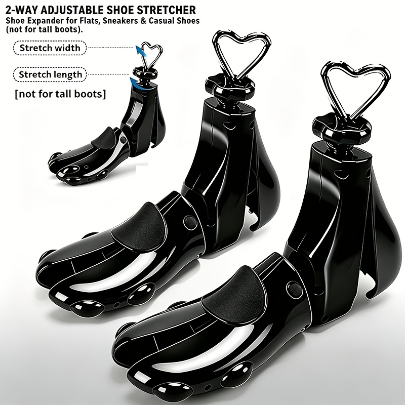 2 piezas (1 estirador de zapatos + 1 calzador) Unisex, ajustables, de plástico, adecuados para varios tipos de zapatos: zapatos de cuero, zapatillas altas y bajas