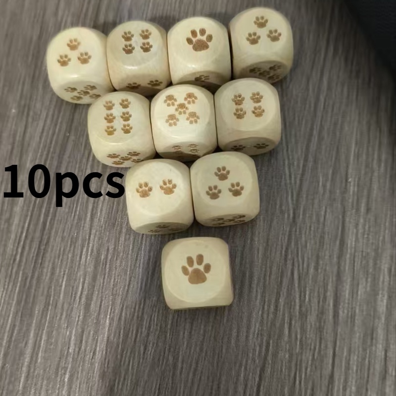 6pcs Wooden Novelty Bear Paw Pattern Dice for Board Games
