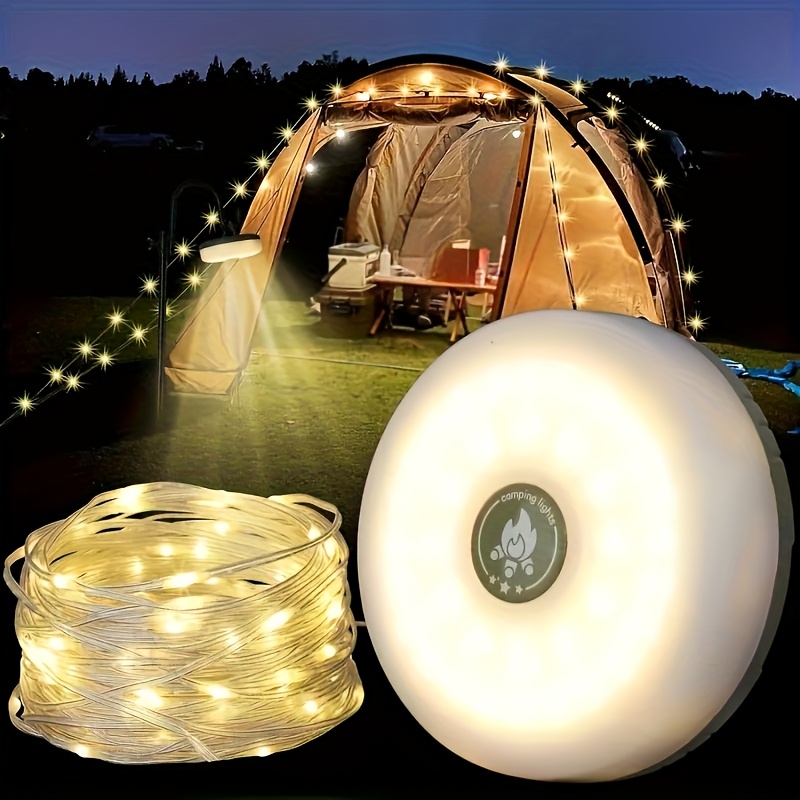 2-in-1   da campeggio portatile pieghevole, luci a stringa ricaricabile usb per escursioni, giardino e illuminazione   -   per camping