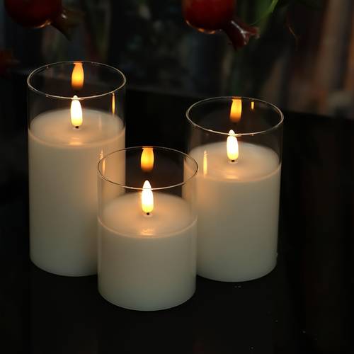 3pcs flameless led candles battery operated acrylic cylinder tabletop candles with remote no remote included energy polished white grey golden for weddings home decor festive ambiance