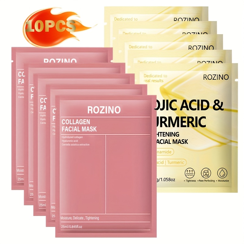 TEMU 10pcs Kojic Acid Collagen Mask Set, High Moisturizing, The Of Dark Spots, Dark Circles, And , Making The Skin Look Healthy, Smooth, And ,