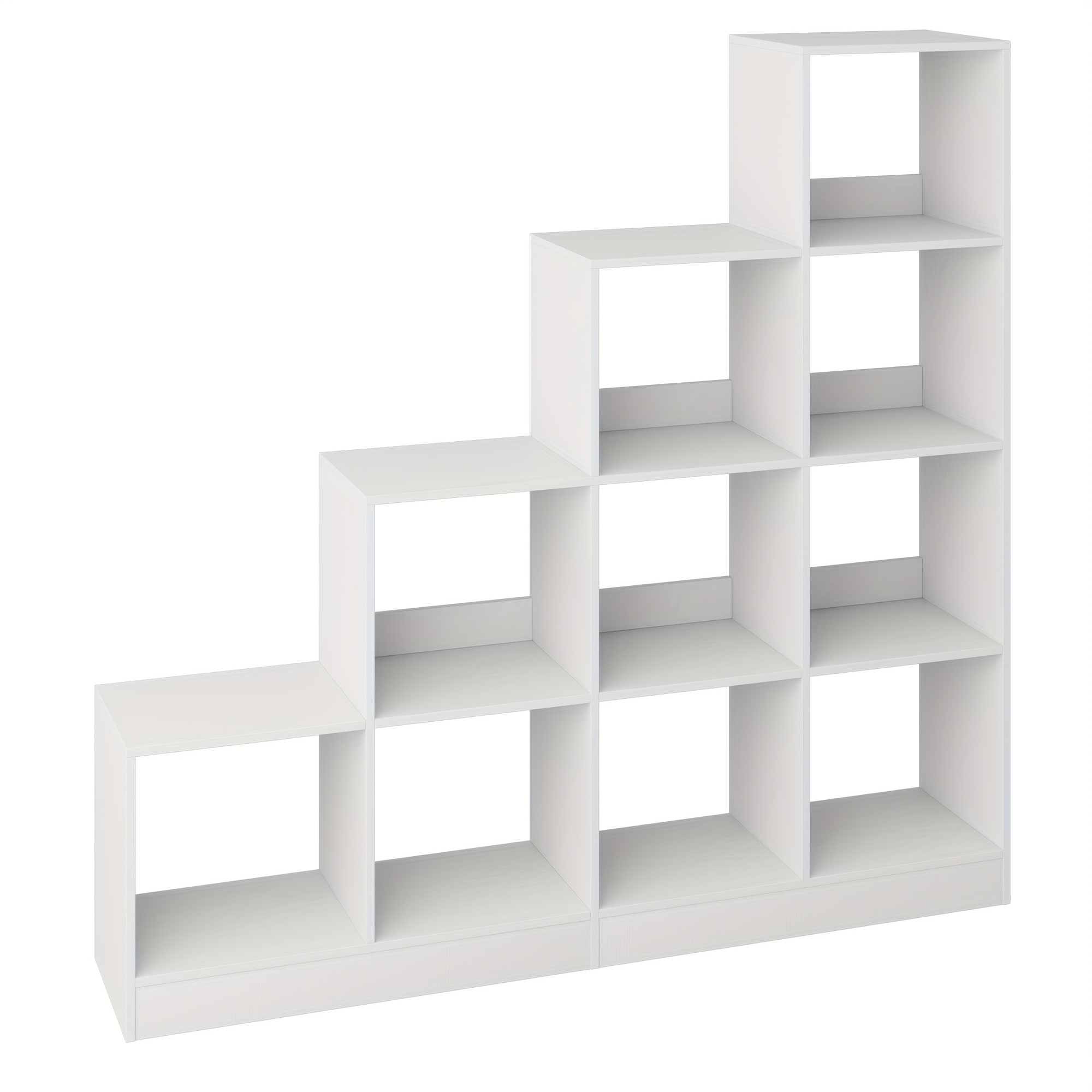 10-cube Bookcase With Open Shelves, 4-tier Adjustable Panel Cabinet, Step Shelving Display Organizer For Living Room, Office, Or Bedroom In White