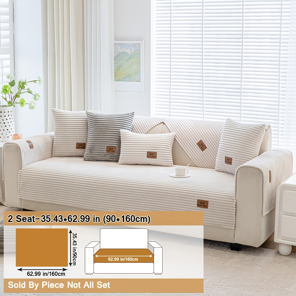 Single Velvet Solid And Pinstripe Sofa Cushion Cover - High-quality Protector For 1/2/3/4-seater Sofas, Pet-friendly Non-slip Living Room Decoration