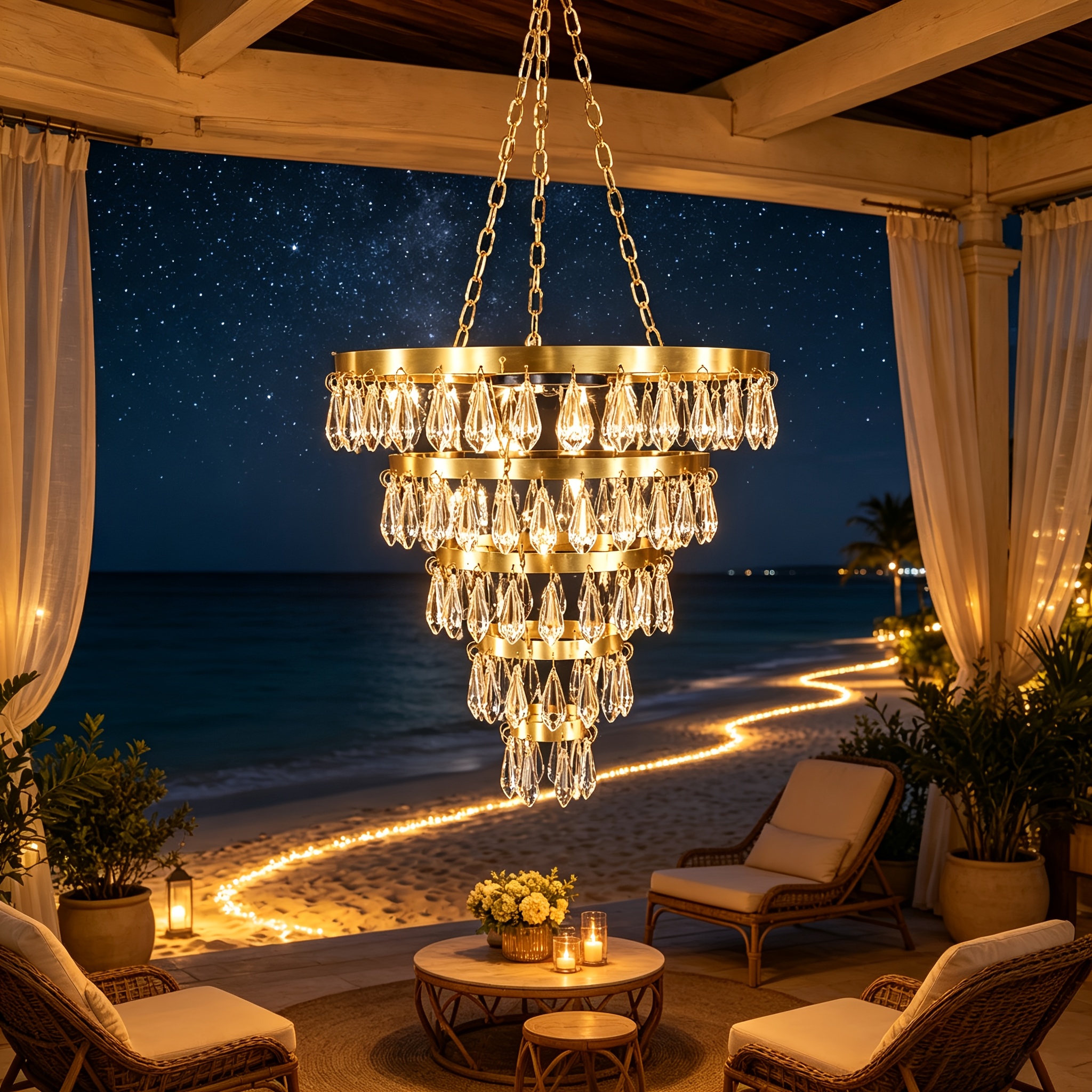 TEMU Solar Hanging Crystal Chandelier Outdoor Garden Decorative Lights Upgraded White 5th Floor Led Strip Ip65 Hanging Lantern For Valentine Gifts,