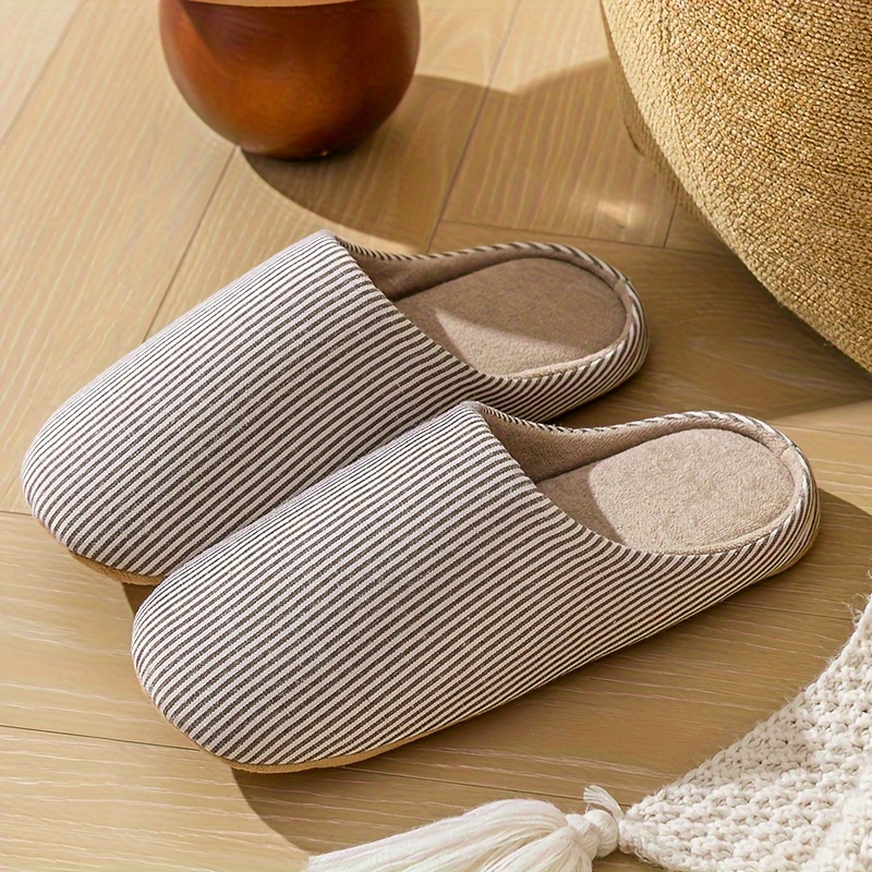 Unisex Indoor Silent Slippers, Soft Sole Foldable Travel Convenient Slippers For Bedroom Living Room Guests, Couple Office Wood Floor Silent Non-slip Slippers, Easy Striped Toe-cap Home Shoes