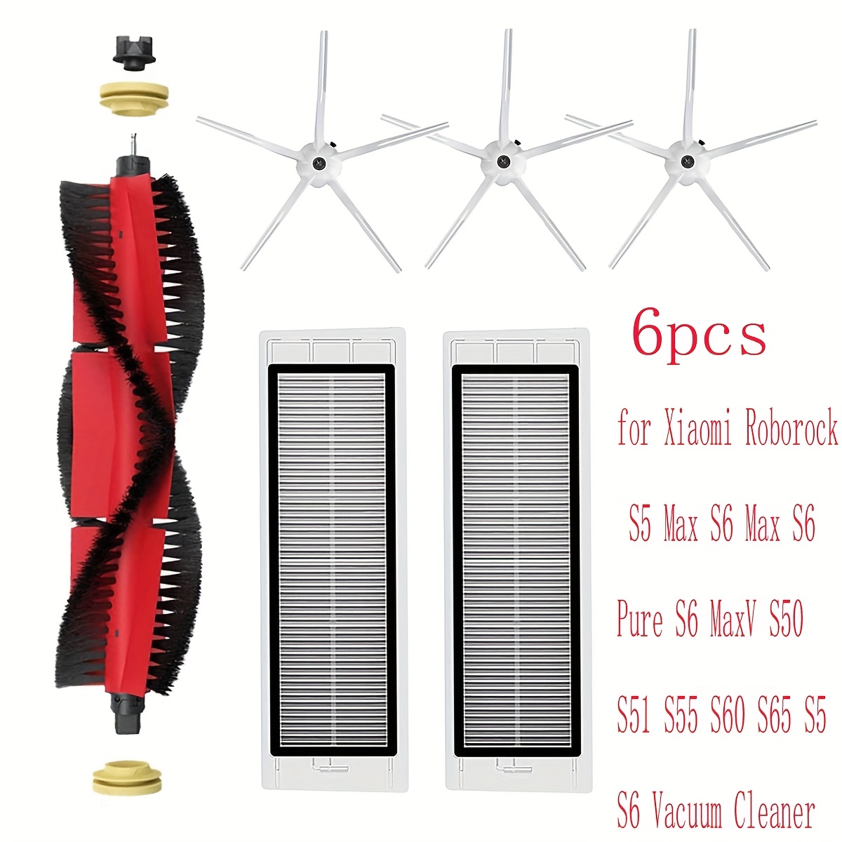 Image of 6pcs Kit For Xiaomi For S6 Max S6 Pure S6 Maxv S50 S51 S55 S60 S65 S5 S6 Vacuum Cleaner, Replacement Parts For Main Brush Hepa Filter Side Brushes