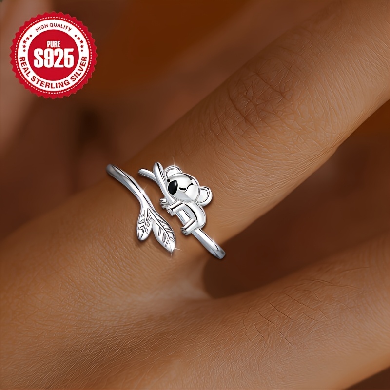 Women's S925 Silvery Koala Adjustable Ring