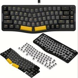 ergonomic left handed mechanical gaming keyboard shark aks068 65 alice layout rgb backlit via programmable knob nkro tkl pre lubed linear red switch hot swappable gasket usb charging for win
