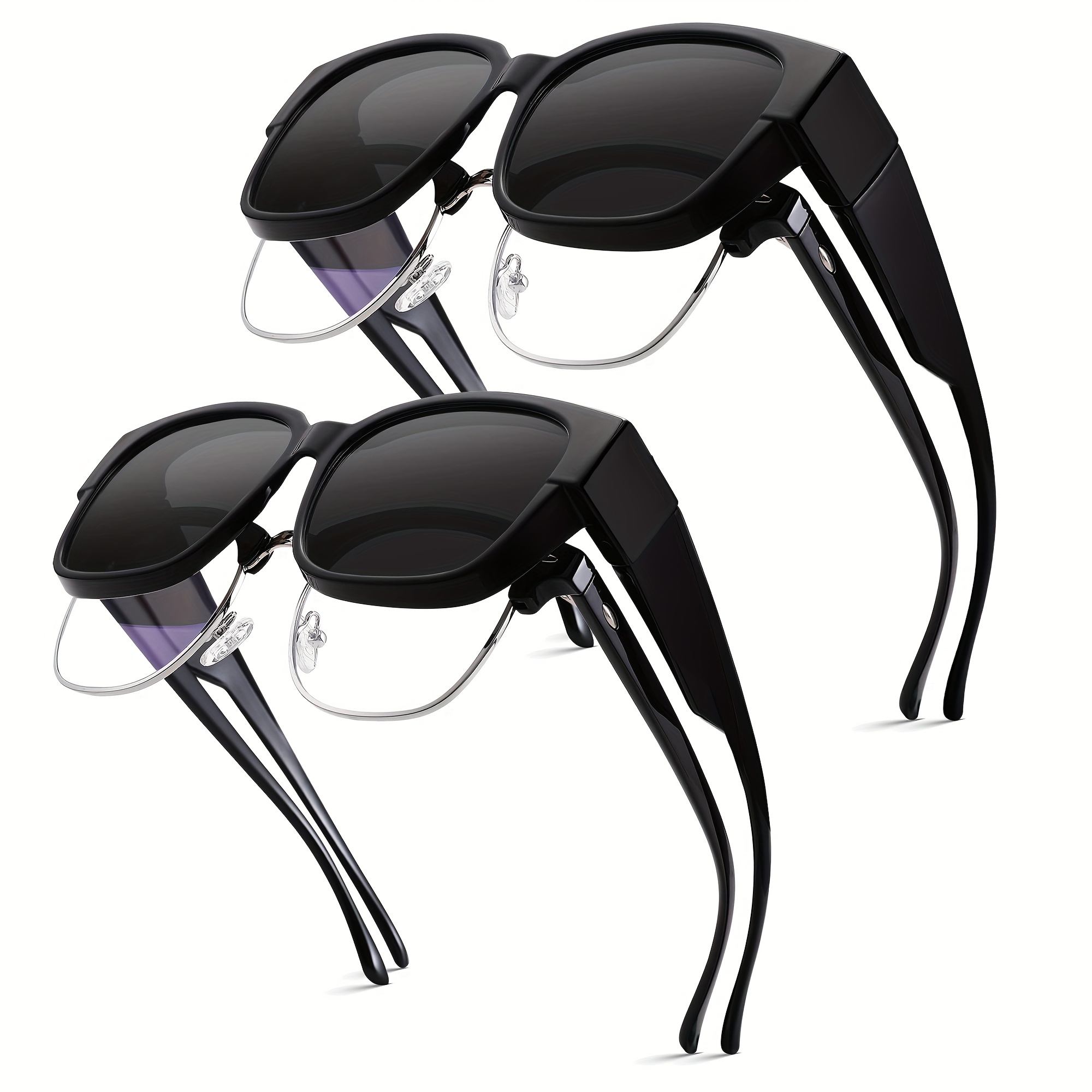 2 Pack Fashion Glasses Fit Over Glasses For Men Women, Lightweight Square Glasses Wear Over Glasses Vintage Style
