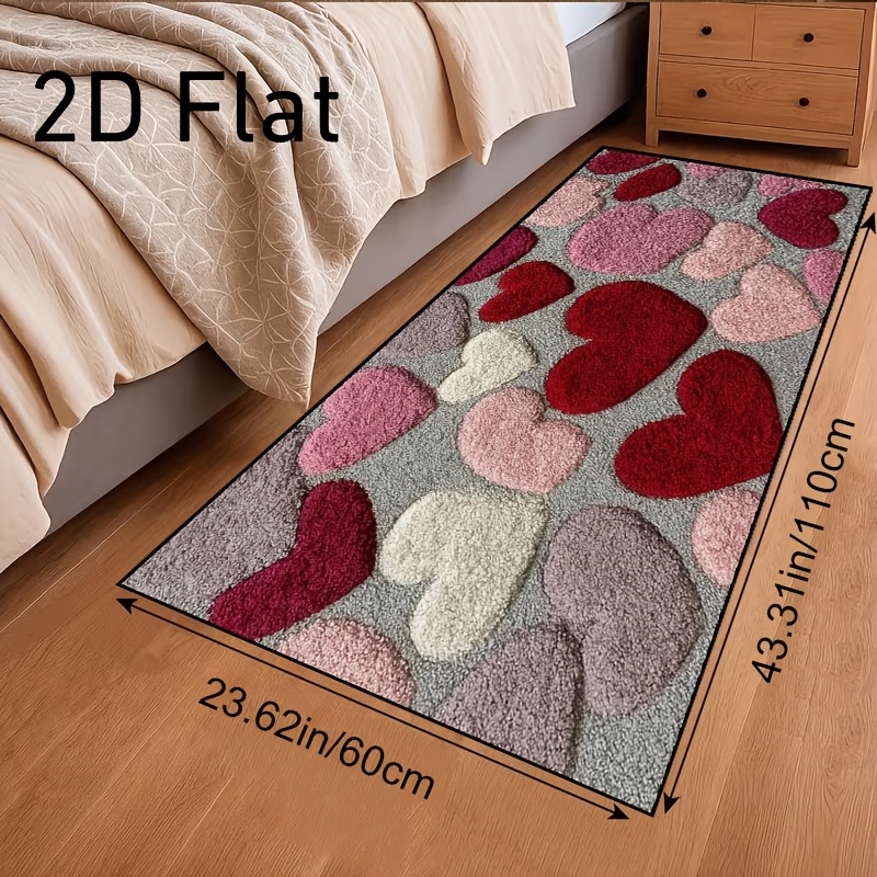 TEMU 2d Flat Piece Pink Heart Irregular Splicing Bedside Carpet, Flannel Rug, Machine Washable For Bathroom Kitchen Bedroom, Decor Gift, Non-slip