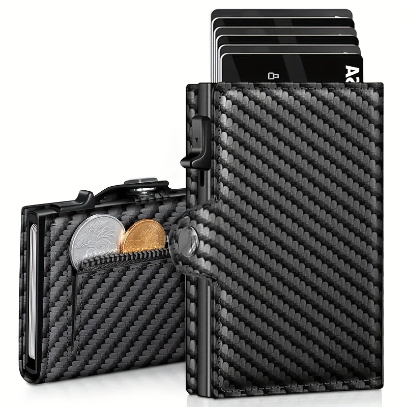 TEMU Shielded Credit Card Wallet | Slim Wallet For Men And Women | Card And Document Holder With Rfid Protection And Carbon Fiber Money Card Black