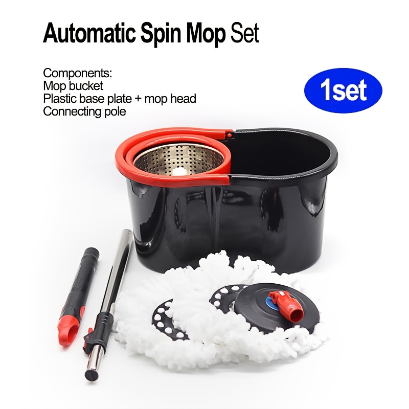TEMU Rotating Mop+dewatering Bucket Set, Basket Mop Bucket, With 2 Interchangeable Heads, Hand Wash Free Mop, Floor Cleaning Tool, Suitable For