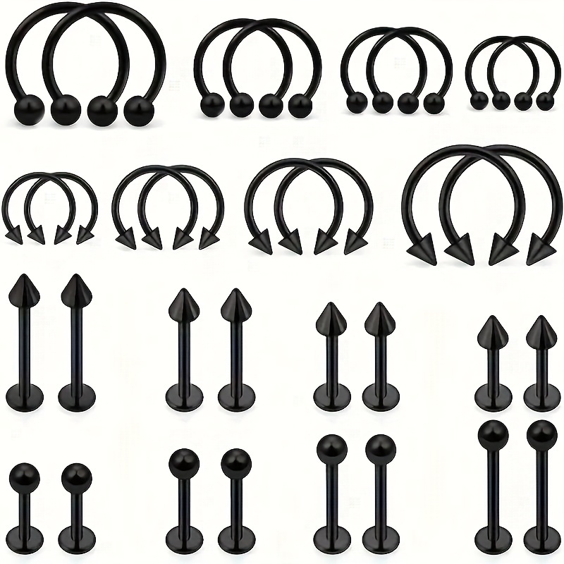 

32pcs 16g Stainless Steel Body Piercing Jewelry Set Eyebrow Rings Lip Rings Earrings Lip Nails (size 6/8/10/12mm)