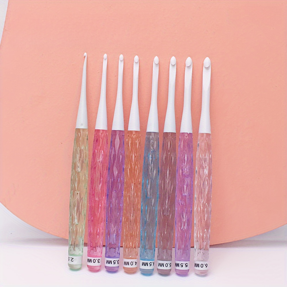 

8pcs Non-slip Crystal Crochet Hooks Set, Multicolor Transparent Acrylic Knitting Needles For Diy Wool Yarn Crafting